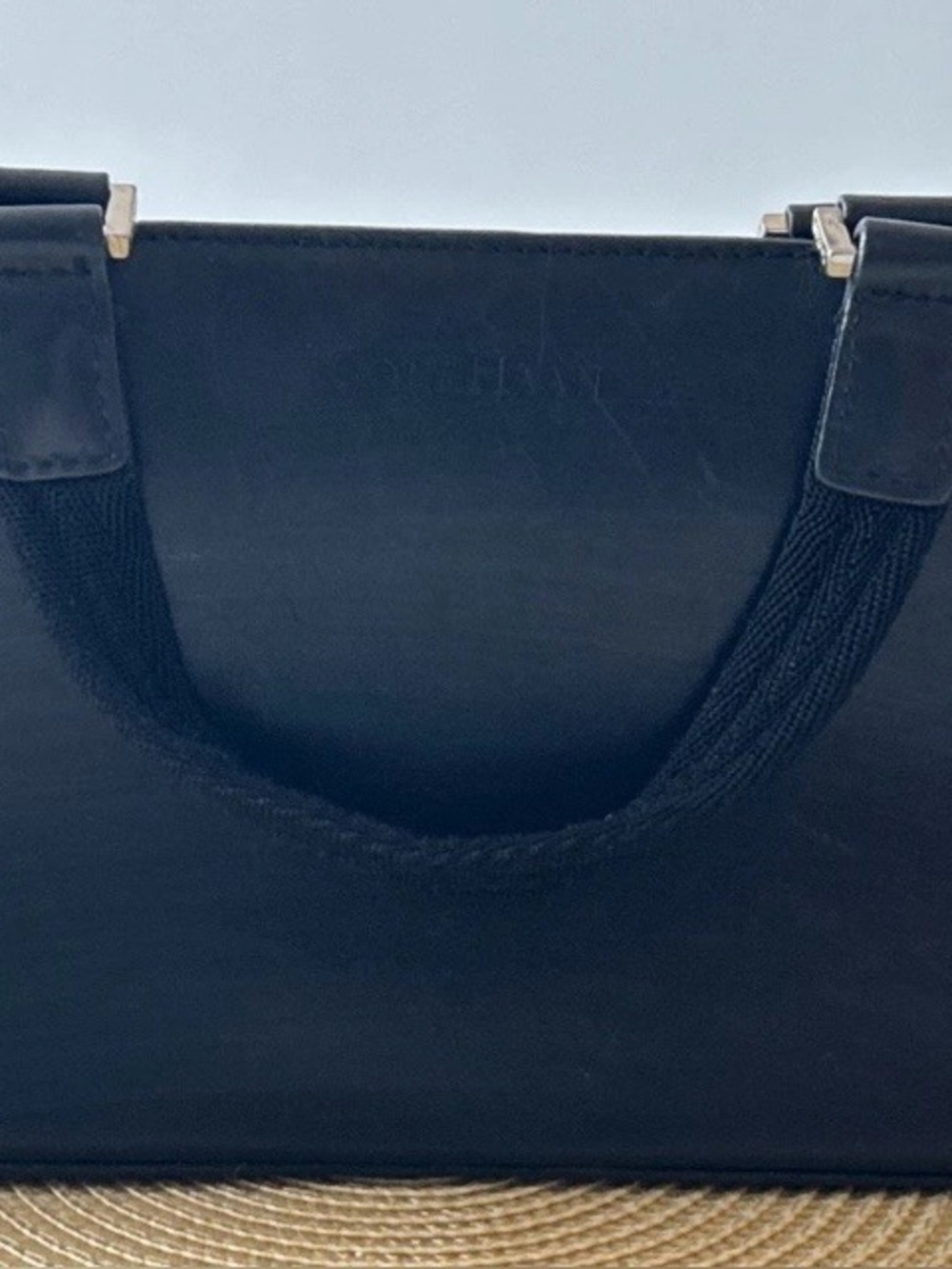 Cole Haan Black Leather Top Handle Baguette Handbag Purse Structured 5.5”H